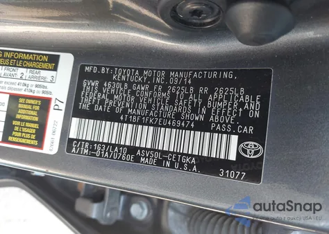 2014 Toyota Camry Xle из США, поврежденный, VIN 4T1BF1FK7EU469474